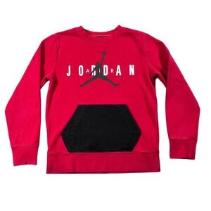 Jordan Jumpman Red Crewneck Sweatshirt Black Pocket Youth Medium Pullover